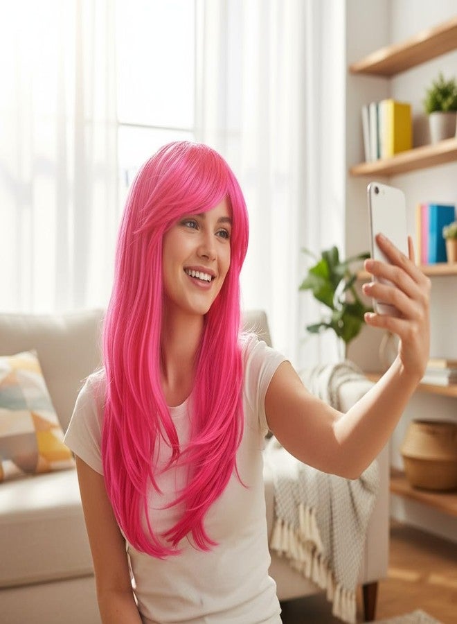 Moira Synthetic Straight Colored Hair Wig 23 inch for Costume Dressing, Photo Booths, Fancy Dress, Cosplay (Fluoro Pink) - Image 5